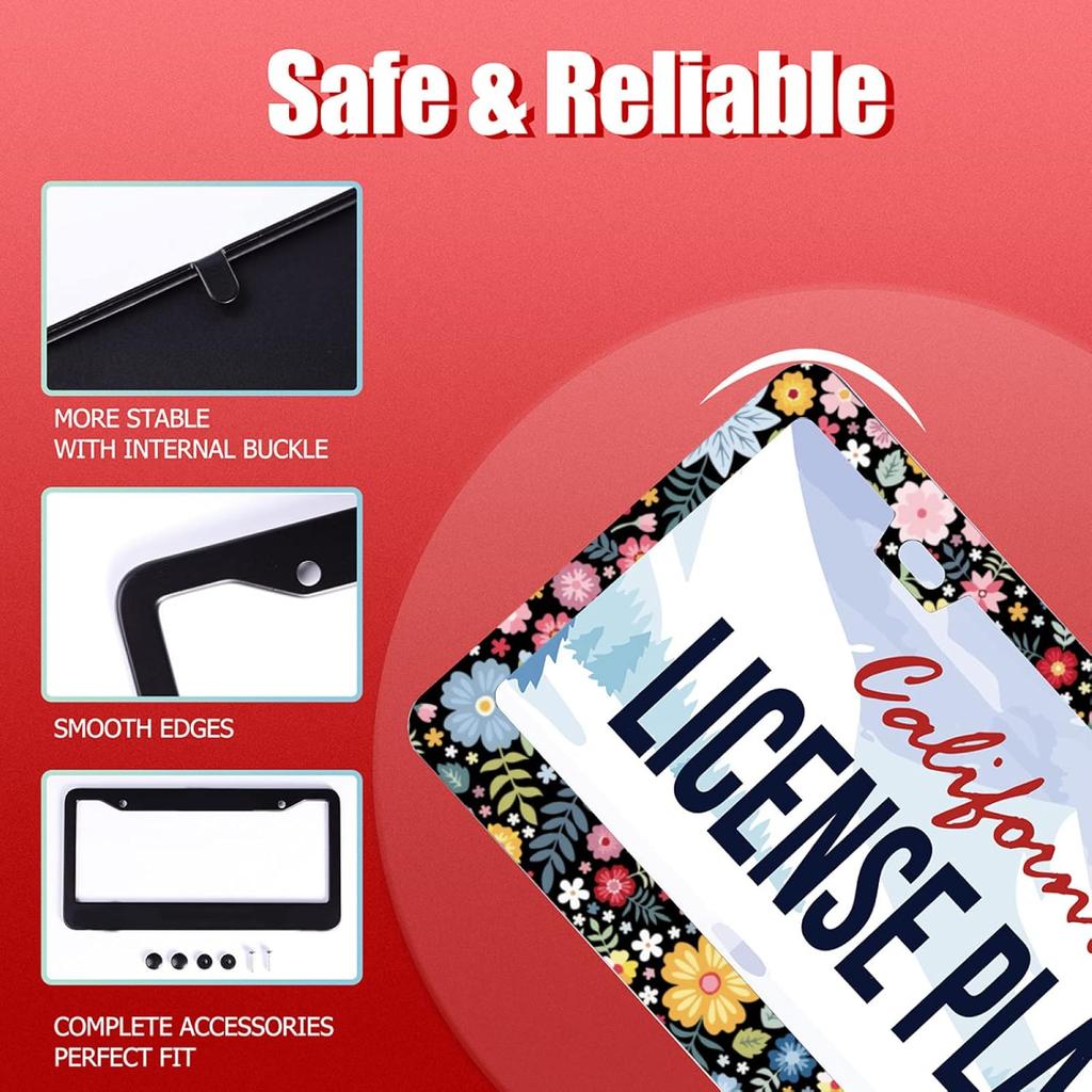 Personalise Colorful Floral Flowers License Plate Frame License Plate Frames Car Universal Stainless Steel Accessories Cars Decor With 2 Holes And