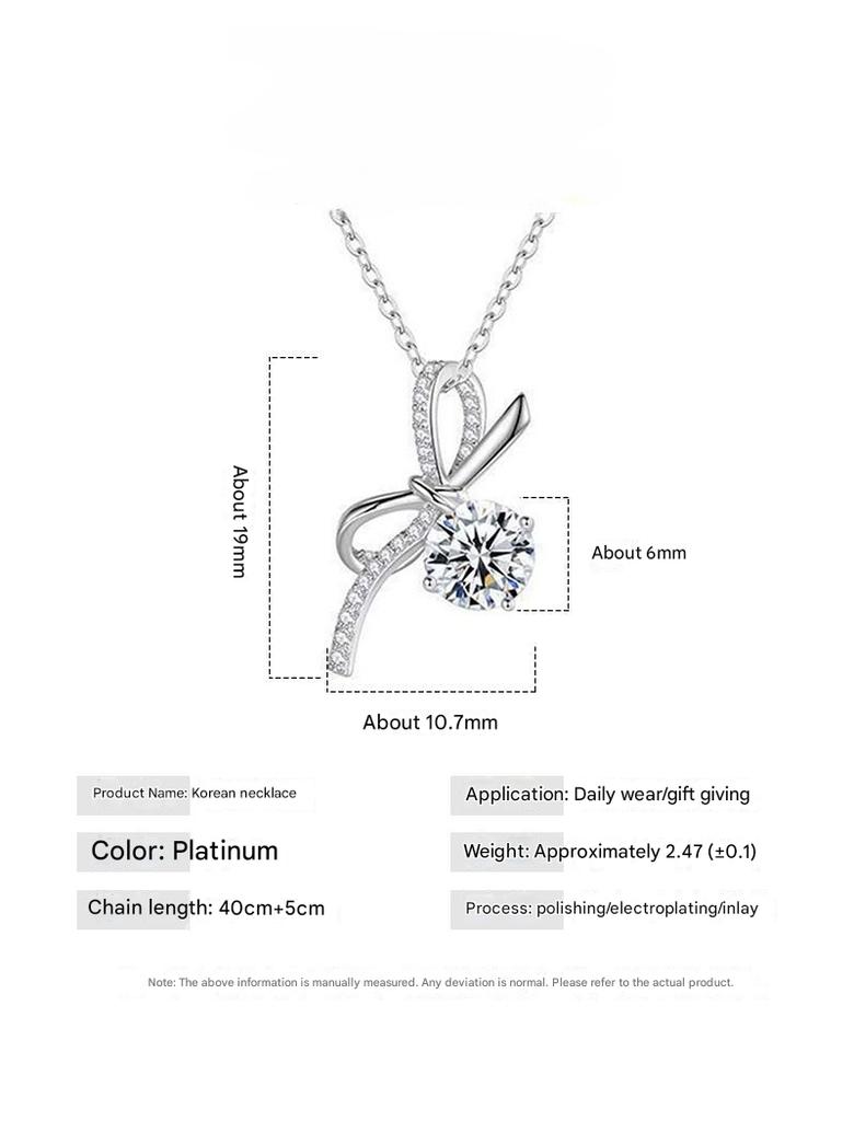 925 Sterling Silver Fashion Light Luxury Bow Zircon Pendant Necklace Birthday Party Anniversary Gift