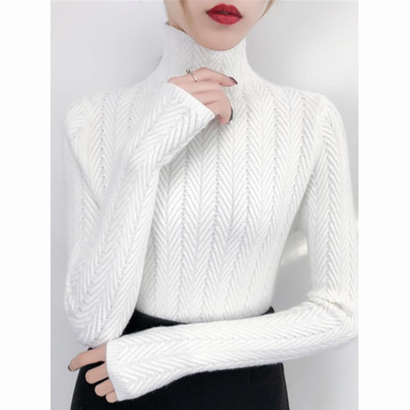 

Осень-зима свитер с высоким воротом женский свитер длинный свободный трикотажный пуловер рубашка One Size белый