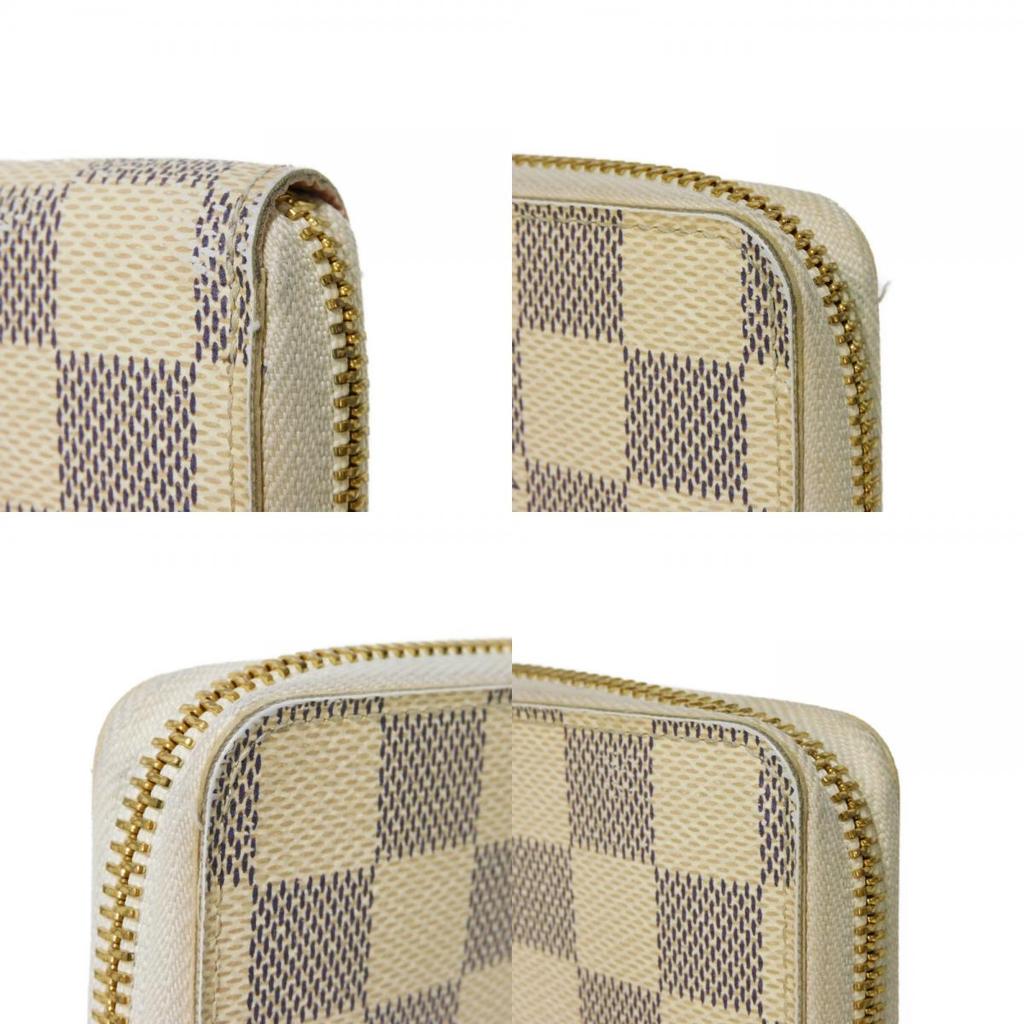 Used 12564 Portefeiulle Clemence N61264 7940 Logo Ivory Zip Around Damier Azur Rose Ballerine for Women from Japan