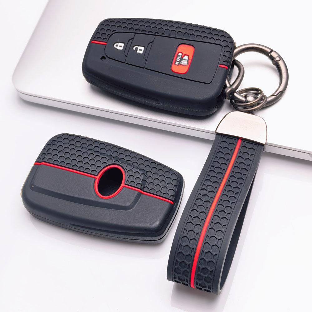 Silicone Car Key Fob Cover with Matching Keychain Compatible with Toyota Camry Corolla RAV4 Highlander Avalon, Fits Toyota Camry Corolla RAV4 Prius