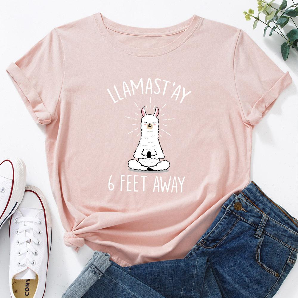 Women's Buddhist Style Alpaca Print Loose Round Neck Short Sleeved T-shirt for Women Shirt