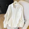 Literary and artistic style double-layer cotton yarn cotton shirt, simple design sense, spring and summer new breathable loose lapel long-sleeved top