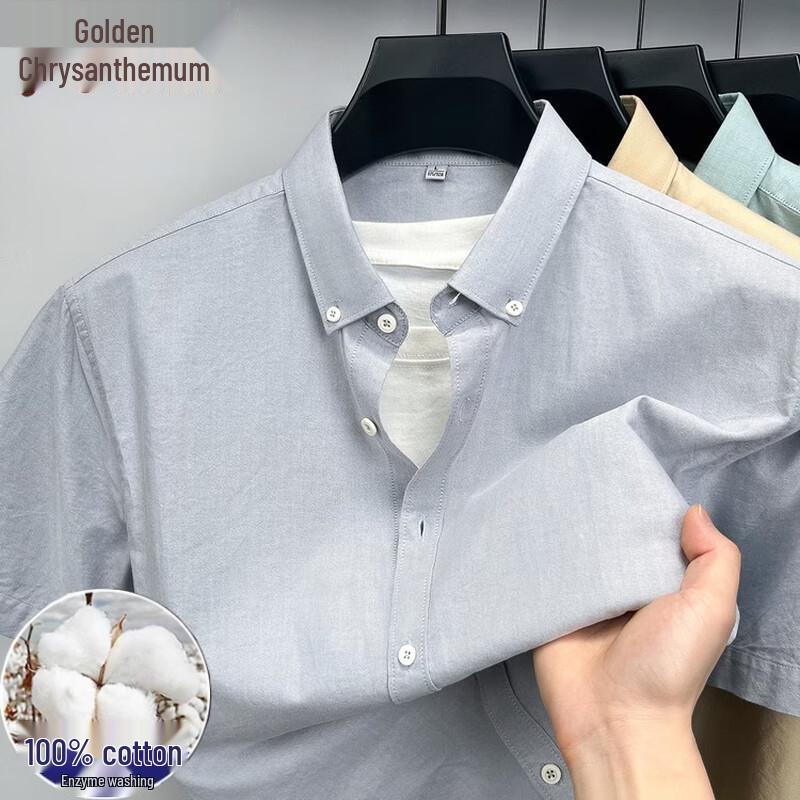 

Men s Pure Cotton Oxford Short-Sleeve Casual Shirt L