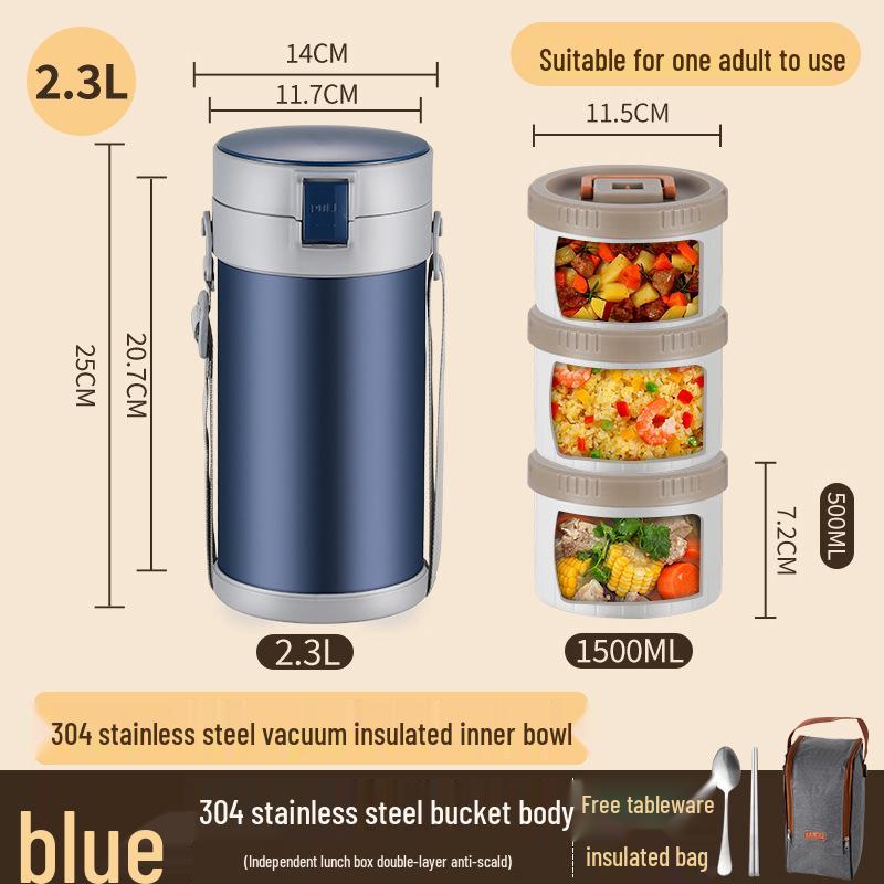 Stainless Steel Insulated Multi-Layer Lunch Box for Office Workers - Large Capacity, Long-Lasting Heat Retention Bento Bucket