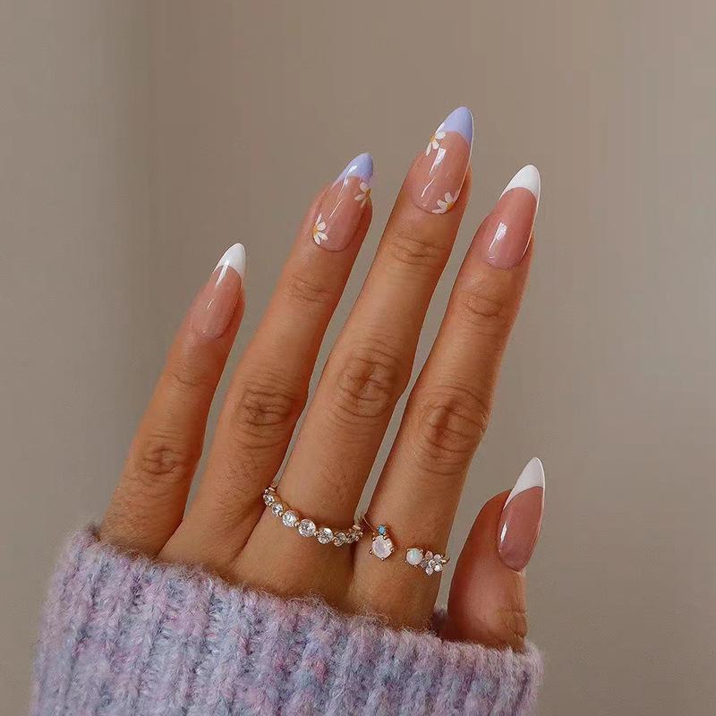 Blue and white French flower wears nail art patch wears nail nail art piece wears nail art