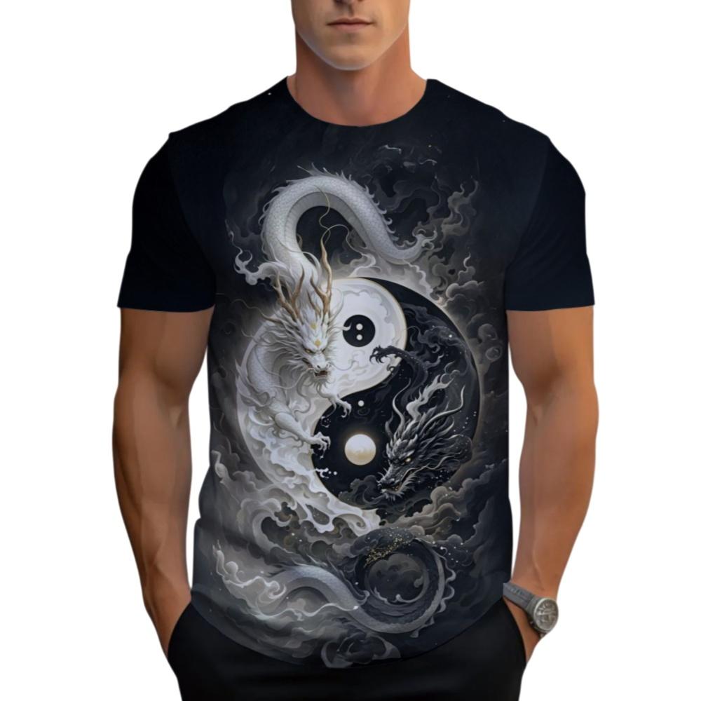Cool Retro Dragon Pattern 3D Printed Design Men's T-Shirt Summer Fashion Trend Round Neck Breathable Daily Sports Casual Top