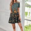 Women's Casual Fashion Round Neck Short Sleeve Floral Print Short Dress With Pockets
