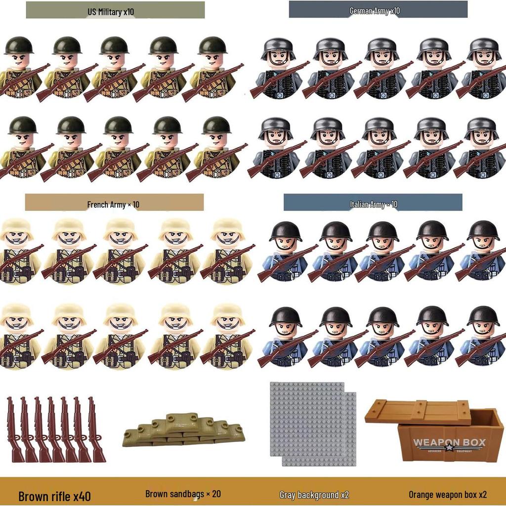 WII Military Figure Building Blocks: Weapons & Soldiers Toy Set for Boys
