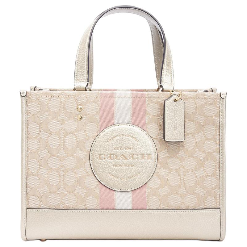 

COACH handbag Dempsey 29 classic presbyopic snap closure, fabric and leather and calfskin, Tote bag, shopping bag, shoulder crossbody handbag, large білий