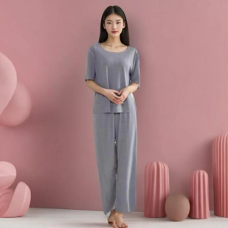 Ice Silk Couple Pajama Set - Seamless, Solid Color, Short Sleeve Sleepwear for Men & Women, Ideal for Spring/Summer