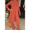 New Trendy Round-neck Long-sleeved Split Polka Dot Long Pants Casual Suit for Women