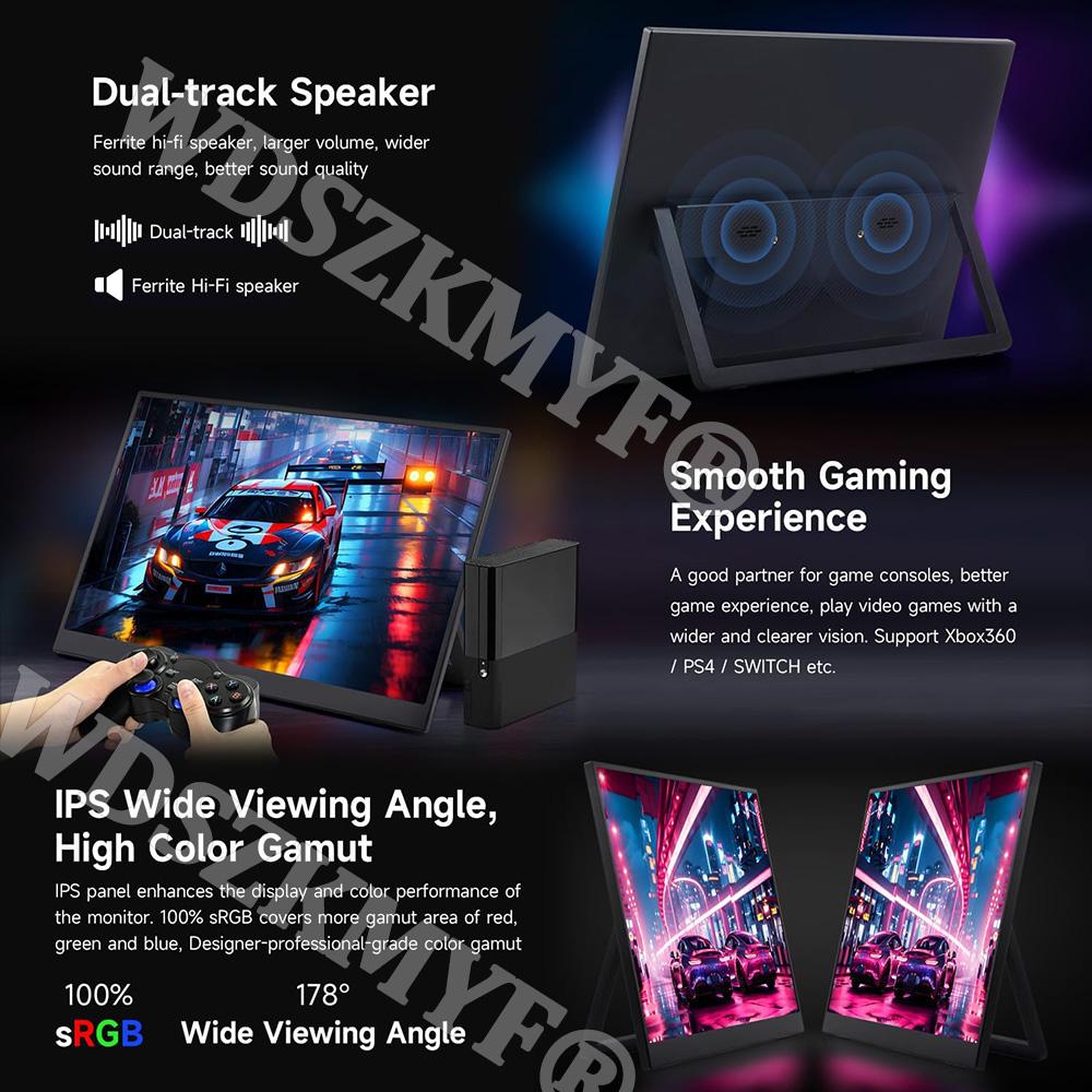 14/15.6/16-Inch Portable Monitor IPS Panel USB-C 1080P FHD MINIHDMI 60Hz Compatible Travelling Display for PC Laptop Xbox Switch