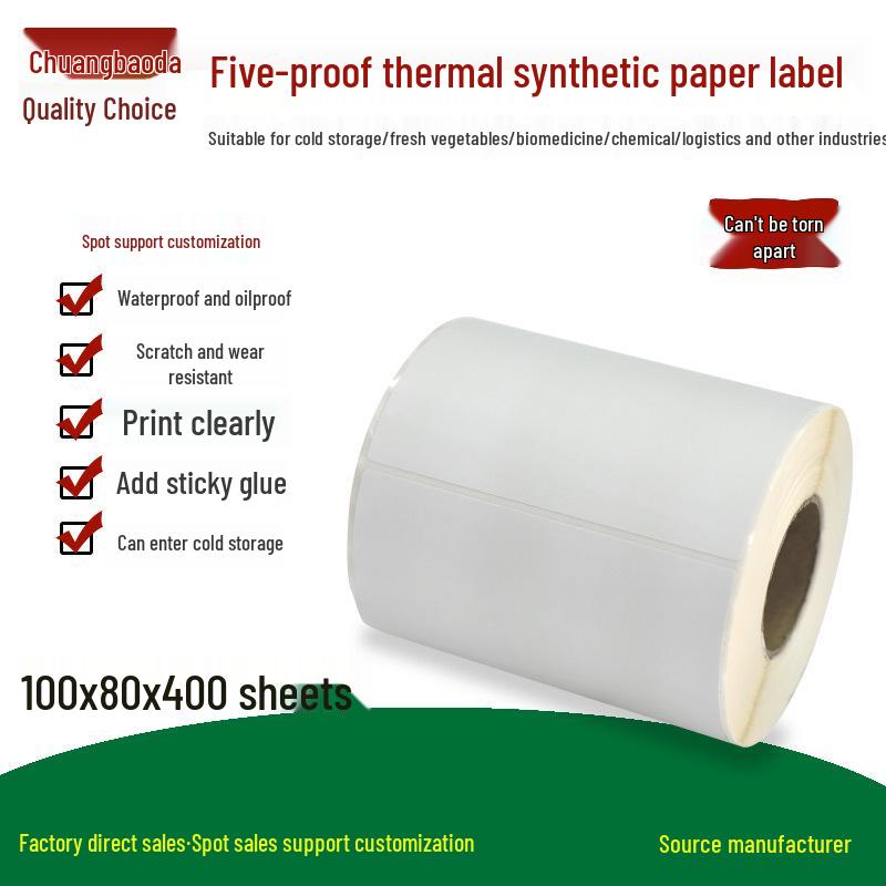 Chuang Baoda 100x80x400 Sheets: Waterproof, Oil-proof, Tear-resistant Thermal Synthetic Paper. Yes