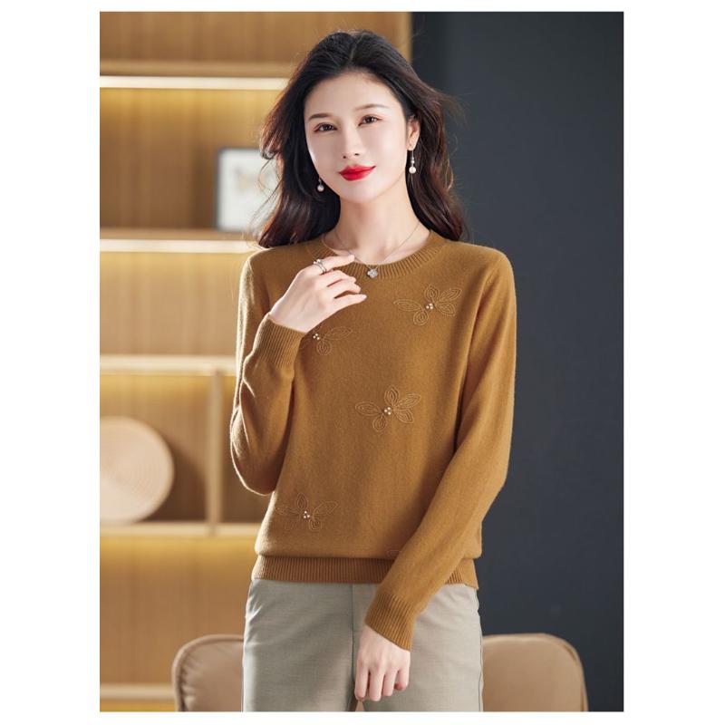 Women's Round Neck Solid Color Sweater Autumn and Winter Versatile Base Shirt Top