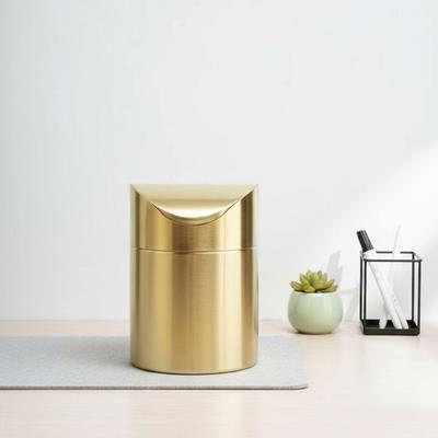 Gold Desktop Trash Can - 304 Stainless Steel Mini Bin with Lid, Light Luxury Storage Basket