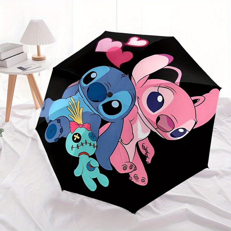 Stitch, Liebe Automatisches Öffnungs- und Schließschirm - 8 Rippen Tragbarer Faltregenschirm mit Kunststoffgriff, Geeignet für Freizeit und Halloween