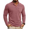 Men Vintage Washed Distressed Long Sleeve Polo Shirt Turn Down Collar Casual Top