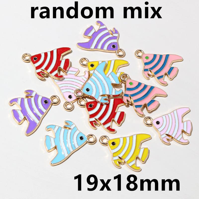 20pcs Enamel Fish Charms Pendant for Earrings Necklace Bracelet Findings Alloy Metal DIY Jewelry Making Accessories