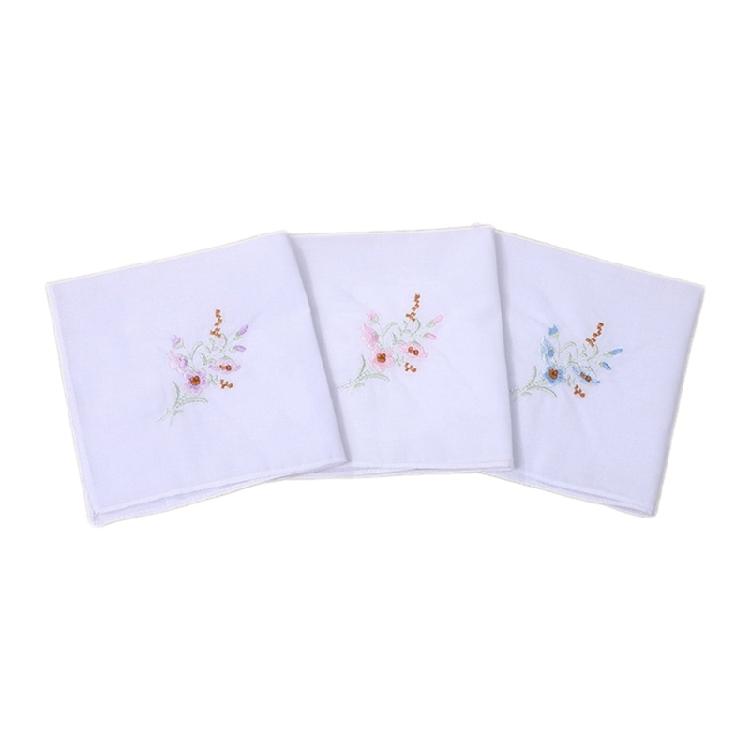 Lightweight Handkerchief Washable Chest Towel Embroidery Flower Hankie Pocket Square 28x28cm for Girl Traveling Shopping