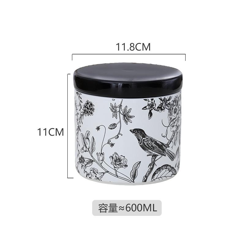 Flower and Bird Patterned Ceramic Storage Jar, Candy Jar, Coffee Bean Sealed Jar, Food Storage Container, Kitchen Storage Box