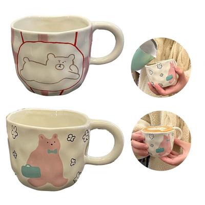 250ml Creative Ceramic Cute Bear Coffee Mug Ins Style Hand Painted Pinched Irregular Tea Milk Cup Breakfast Oatmeal Water Cup