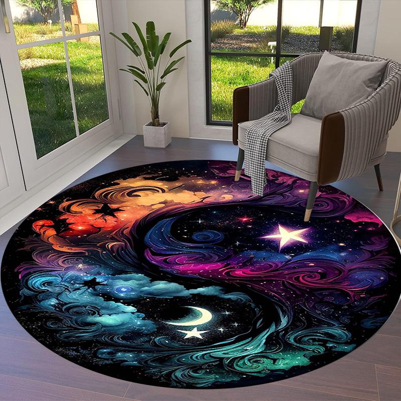 1pc Cosmic Yin Yang Swirl Round carpet, Made of Polyester,Perfect for Decorating Office Chairs, Living Rooms