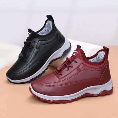 Waterproof Snow Boots Women's New Winter Leather Walking Cotton Shoes Thick-soled Non-slip Velvet Warm Mother Shoes