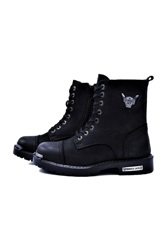 Men's Fashion Genuine Leather Thick Heeled Booties Black Boots Shoes