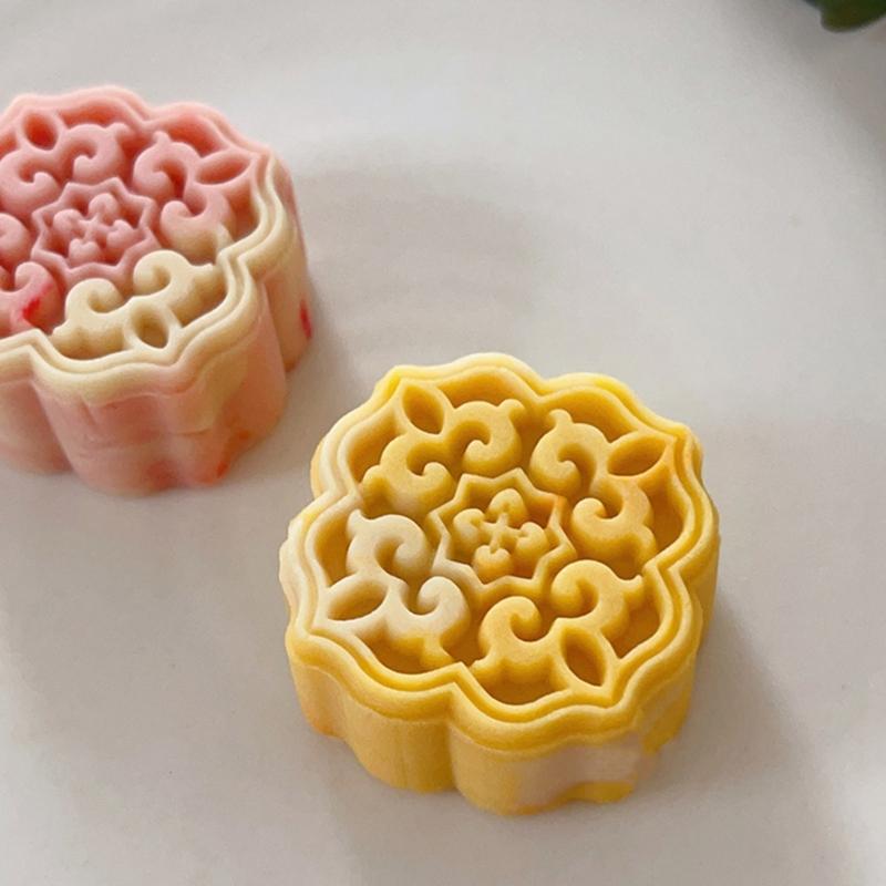 Plastic Mooncake Moulds Pastry Mold Mooncake Baking Tools Flower Shaped ABS Material Mooncake Stamps for Festival Baking