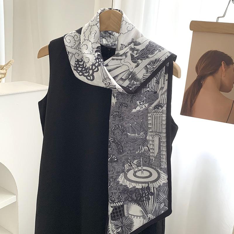 Silk scarf long strip high-end new cashew flower versatile temperament scarf with shirt silk scarf streamer belt