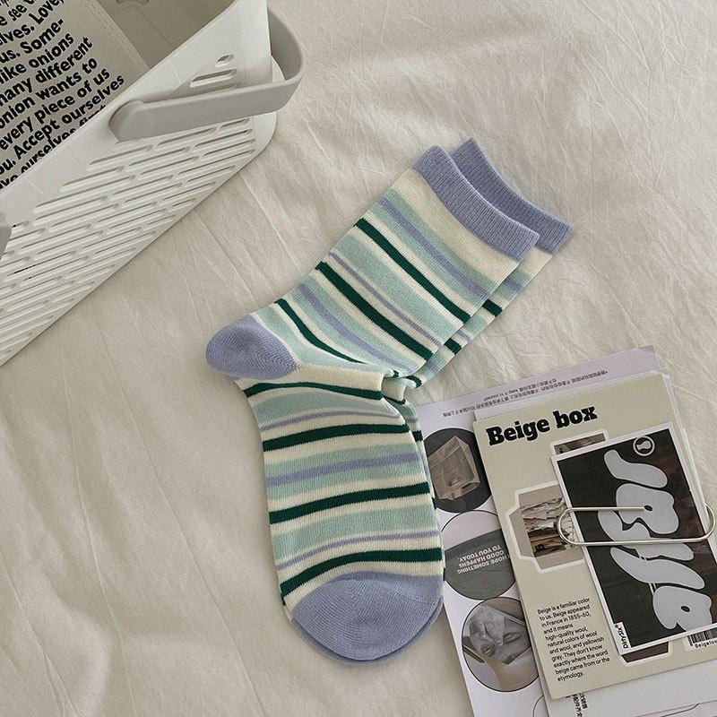 Striped Mid-Leg Socks Ceiling Xiaohongshu Exploration Store Recommended Colored Striped Mid-Length Socks Collection