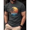 Men's Summer Casual Fashion Sunset Palm Tree Print Crew Neck Short Sleeve T-Shirt