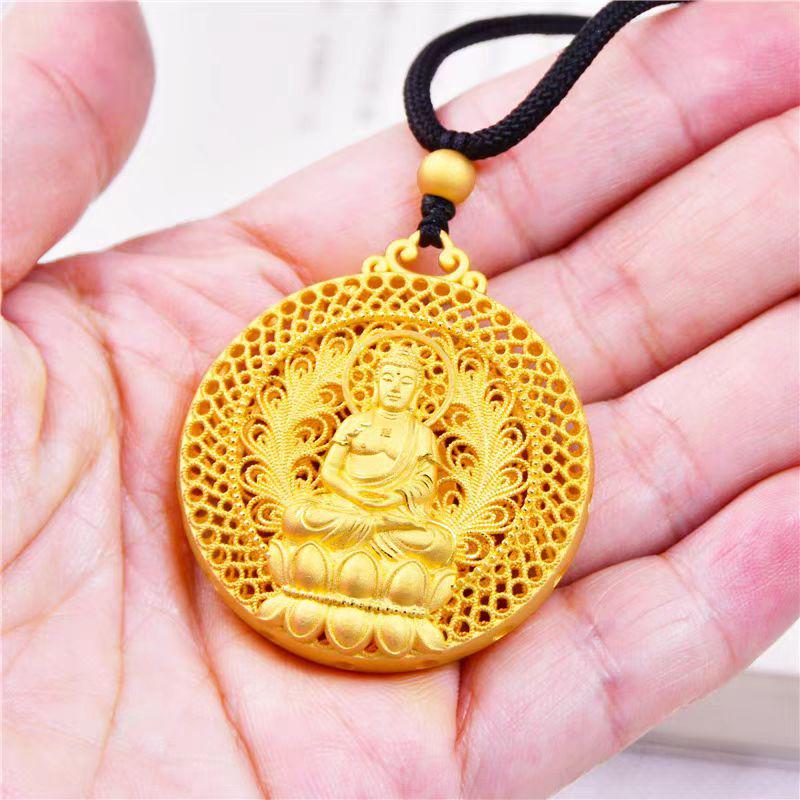 Компас Восьми Сокровищ Амитабха и Гуаньинь Песочное Золото Кулон Зодиакальное Ожерелье