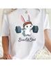 Weightlifting White Rabbit And Artistic Letters Ladies Short Sleeve T-Shirt Summer Daily Coat Fashion Wounisex Clothing
