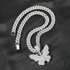 Men Women Hip Hop Iced Out Bling Butterfly Pendant Necklace with 9mm Miami Cuban Chain Hip Hop Necklaces Fashion Charm Jewelry