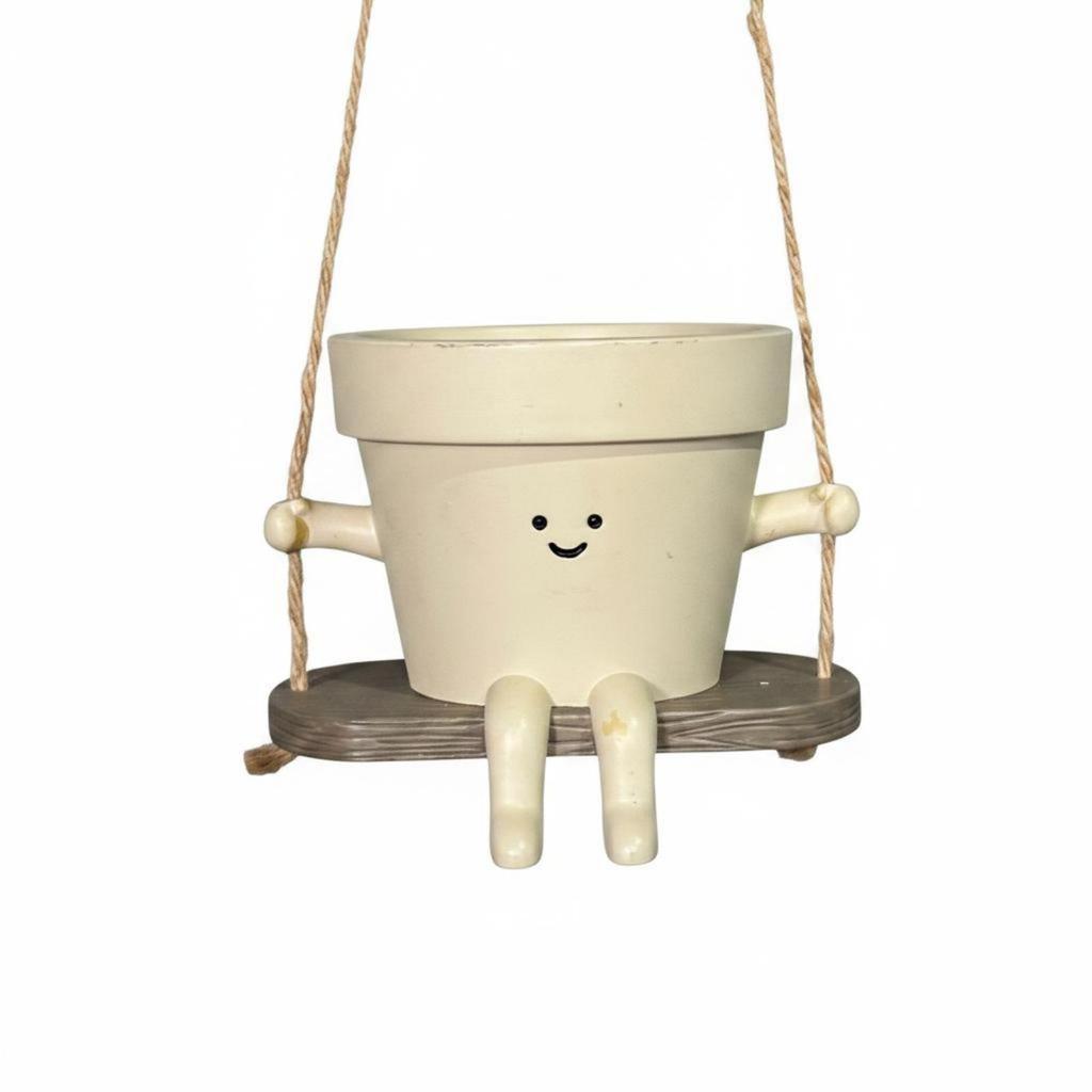 Decorative Swing Face Planter with Jute Ropes and Charming Character Pot for