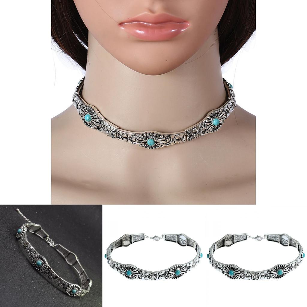 Zigeuner Vintage Geometrische Legierung Türkis Halskette Für Boho Frauen