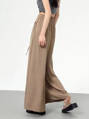 Plus Size Women Solid Elastic High Waist Loose Pant Summer Korean Oversized Wide Leg Pants Thin Straight Casual Trousers