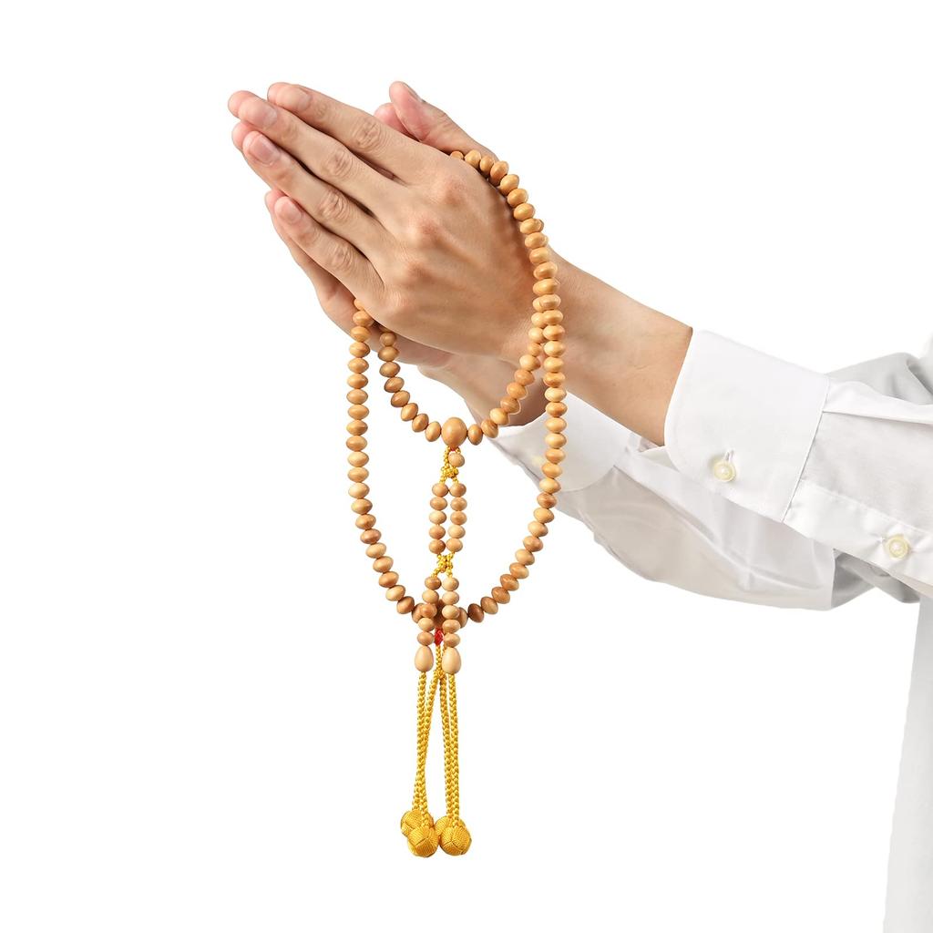 Shingon Buddhist Prayer Invitation Matte Shakusanpei x Golden Brown Bonten in a Paulownia Wood Box and Beads, Style, Polished, (130cm 30cm),