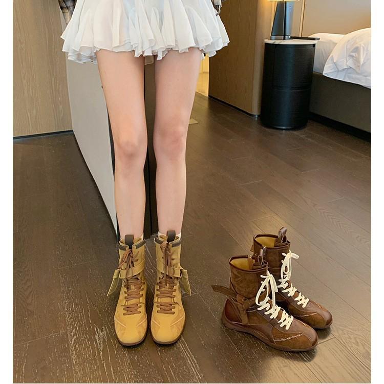 New Spot Cowhide Version Grape Mother Boxing Boots Retro Color Matching Straps Side Zipper Hunting Clothes Dexun Martin Boots Women