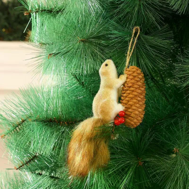 Cute Realistic Plush Squirrel Christmas Hanging Ornaments Pinecone Fluffy Tail Tree Party