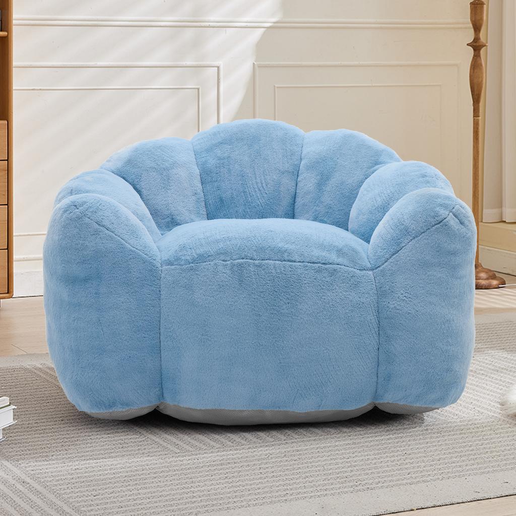 Lotus-shaped beanbag sofa for adults, short-pile fabric. No assembly, easy to move, suitable for living room, bedroom, other environments Blue