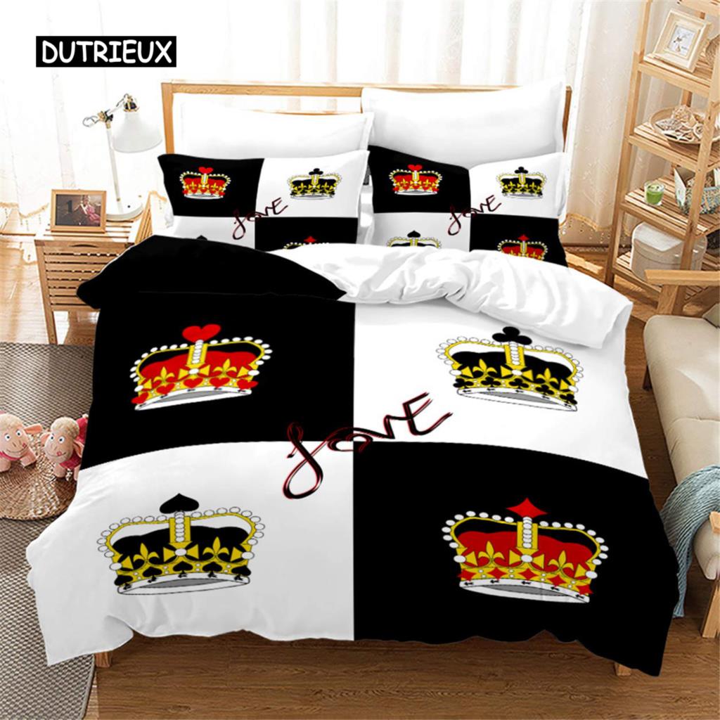 King and Queen Duvet Cover Set Microfiber Beard and Red Lips King Size Bedding Set for Couple Romantic Valentine's Day Presents