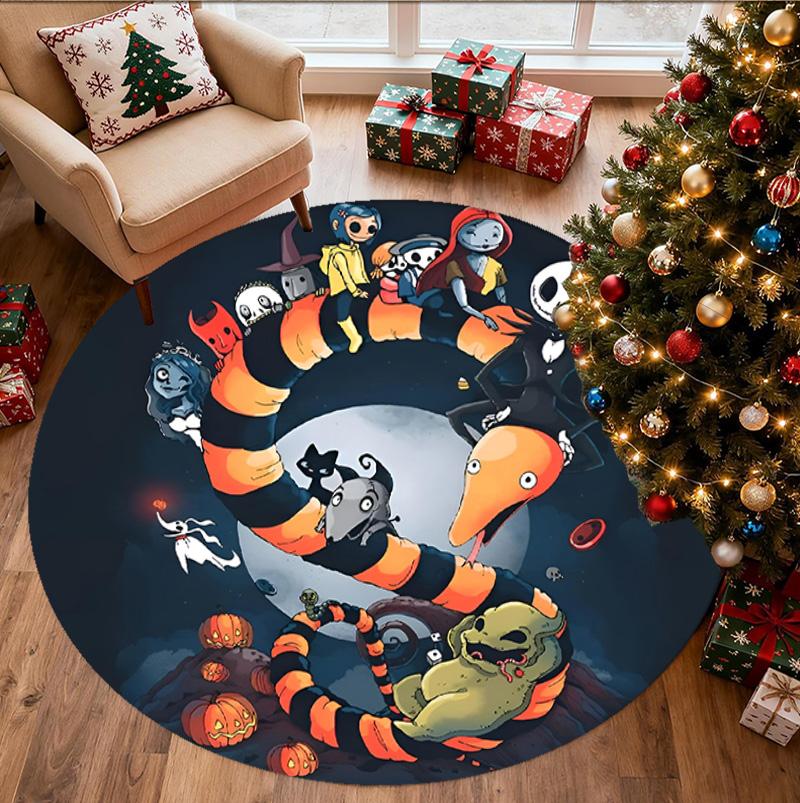 The Nightmare Before Christmas Pattern Round Rug, Indoor/Outdoor Mat, for Picnic, Gameroom, Bedroom, Office, Living Room, Home Decor Carpet, Birthday