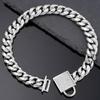 14mm Wide Gold Dog Leash and Titanium Steel Collar with Paved Diamond Buckle