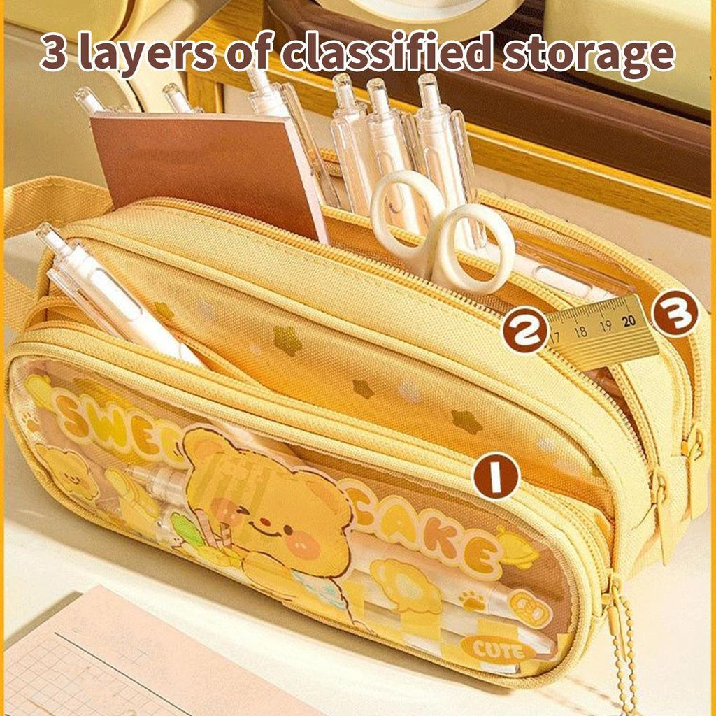 Large Capacity Pencil Case Cartoon Portable Pencil Box School Student Supplies Stationary Organizer Pen Bag Stationery Organizer