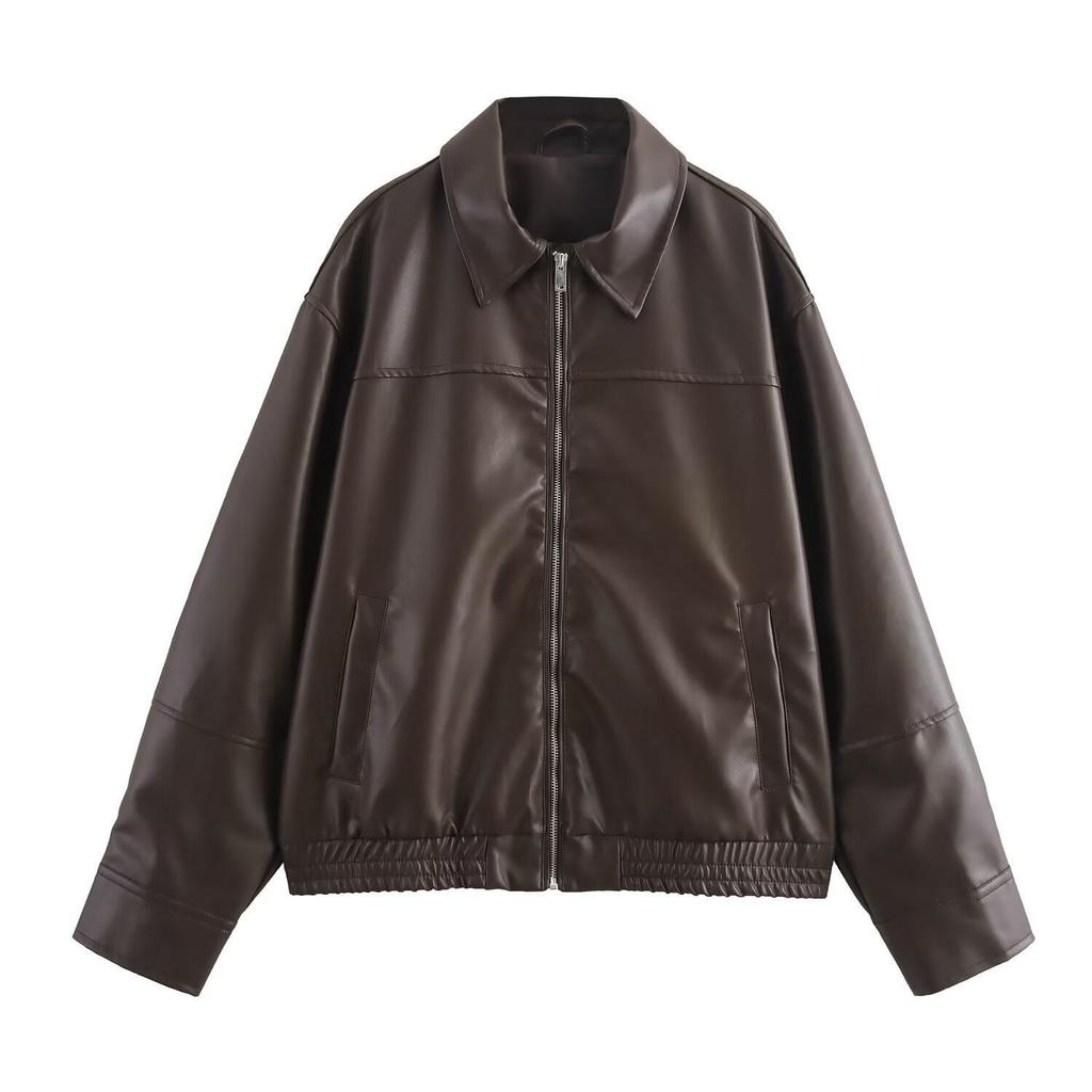 Women's Faux Leather Bomber Jacket - European & American Fashion for All Seasons