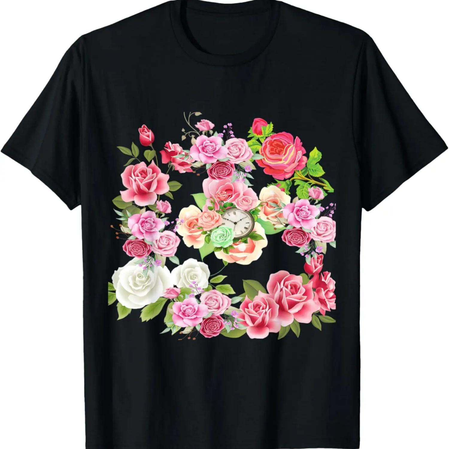 Прекрасные розы времени, розы цветы футболка S чёрный