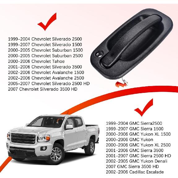 FAERSI Exterior Outside Door Handle Front Left Driver Side For 1999-2007 Chevy Silverado, Tahoe, Suburban, Avalanche, GMC Sierra, Yukon Denali,